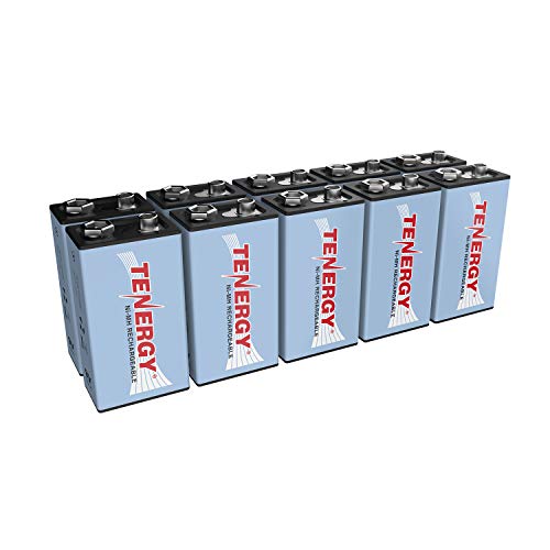 Product Cover Tenergy 9V NiMH Battery, High Capacity 250mAh Rechargeable 9 Volt Batteries for Smoke Detector/Alarms, TENS Unit, Metal Detector, and More (10 Pack)