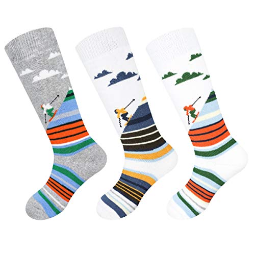 Product Cover Ski Socks Kids Winter Warm Thermal Snow Socks, Skiing Snowboarding Skating for Toddler Boys and Girls (2 Pack (Orange&gray), Small(6-9)) (3 Pack (Gray&blue&green), X-Small(3-5))