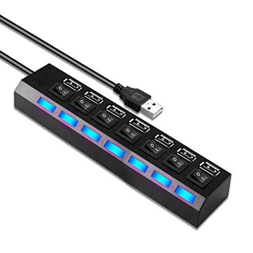 Product Cover Multi Port USB Splitter, 7 in 1 USB 2.0 Hub with High Speed Individual ON/Off Switches with LEDs