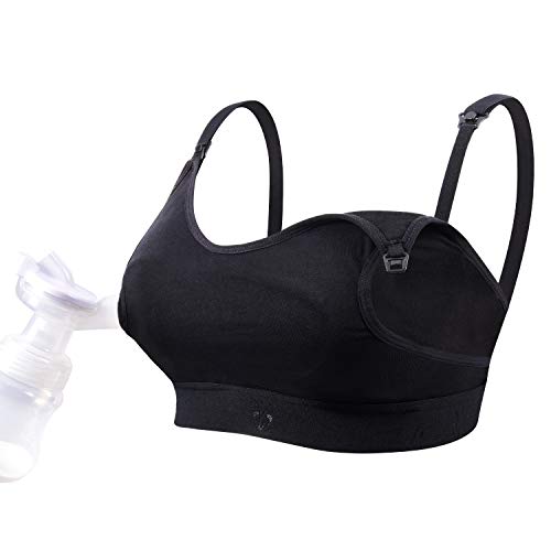 Product Cover Hands Free Pumping Bra, Breastfeeding Bra, Nursing Bra, Adjustable Breastfeeding Bra for Holding Breast Pumps Like Medela, Spectra, Lansinoh, Philips, Avent, Ameda(Black, Medium)