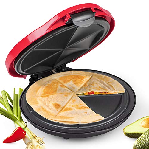 Product Cover NOSTALGIA EQM10 Deluxe 10-Inch 6-Wedge Electric Quesadilla Maker with Extra Stuffing Latch, 10 inch, Red