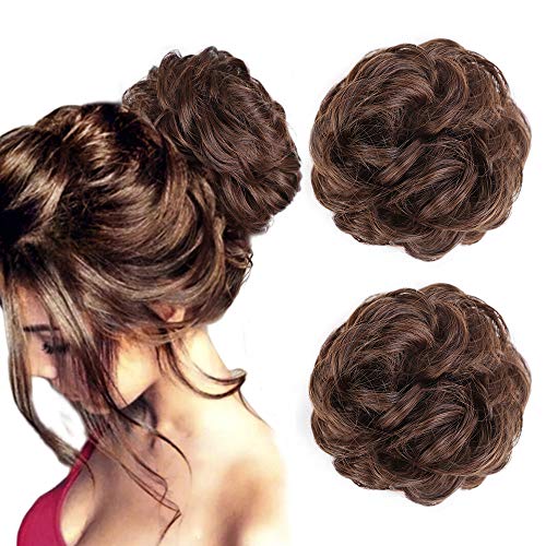 Product Cover Stamped Glorious Messy Bun Hair Scrunchies 2PCS Messy Bun Hair Piece for Women Curly Wavy Scrunchy Updo Bun Extensions (Darkest Brown & Light Auburn Mixed)