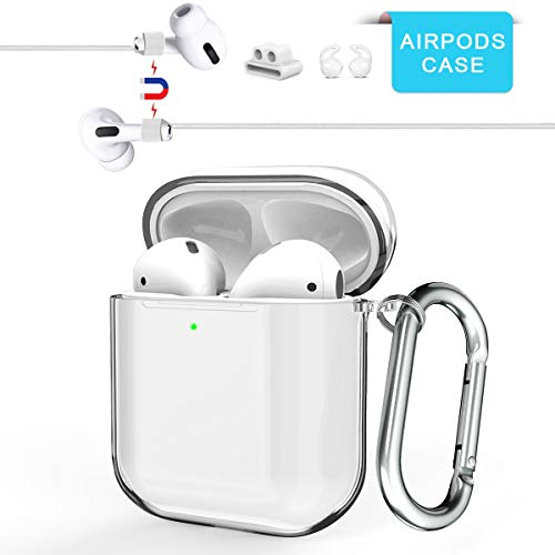 Product Cover Valkit Compatible AirPod Case Cover, 5 in 1 Case with Keychain Clear TPU Protective Cover Soft Shockproof Case Compatible with Apple AirPods Charging Case 2 & 1 [Front LED Visible] - Transparent