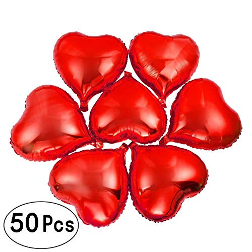 Product Cover Red Heart Foil Mylar Balloons - Valentines Day Party Wedding Bachelorette Anniversary Birthday Baby Shower Party Favors Balloons Decorations, 50pc