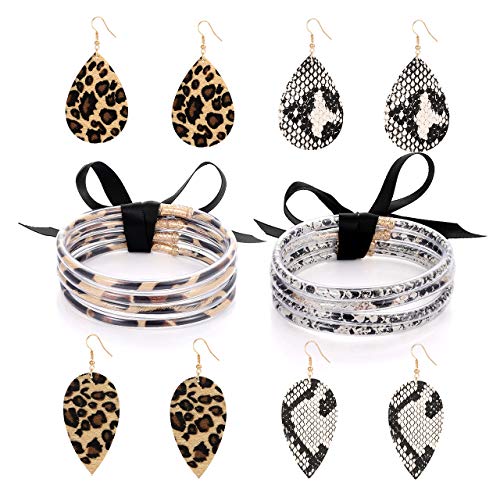 Product Cover ZITULRY Leopard Print Bangle Bracelet Drop Earrings for Women Cheetah Leather Snakeskin Print Jewelry Set
