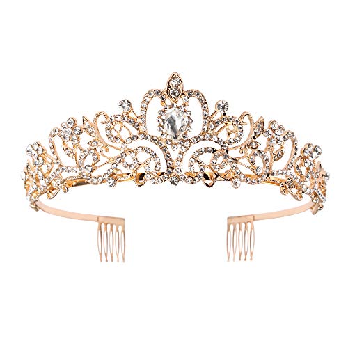 Product Cover Didder Gold Crystal Tiara Crown Headband Princess Elegant Crown with combs for Women Girls Bridal Wedding Prom Birthday Party