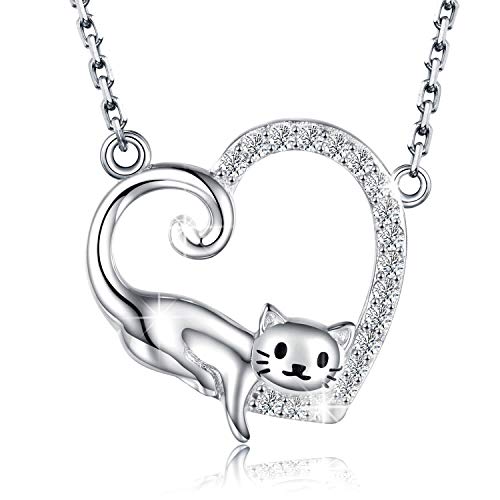 Product Cover MANBU 925 Sterling Silver Cat Pendant Necklace Kitty Jewelry for Women Ladies Girls Cat Lovers