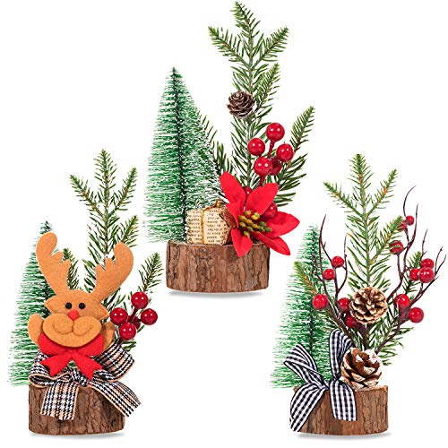 Product Cover Whaline Mini Christmas Tree,Tabletop Mini Pine Trees Artificial Sisal Trees with Wood Base Ornaments for Table and Desk Tops Christmas Home Party Decoration (3 Pack)