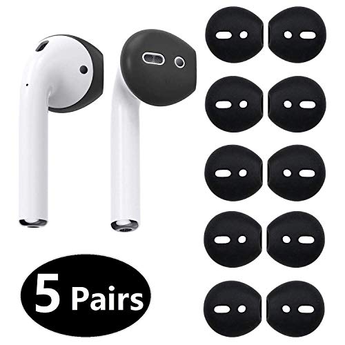 Product Cover OneCut (Fit-in Case) 5 Pairs Silicon Tips Ear Skins and Covers Replacement for AirPods, Anti Slip Soft Ear Tips Compatible with AirPods 1 & 2 or EarPods Headphones/Earphones/Earbuds(Black)