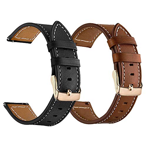 Product Cover LDFAS Compatible for Fossil 18mm Bands, Leather Watch Strap with Rose Gold Metal Buckle Compatible for Fossil Gen 4 Venture HR,Sloan HR,Sport (41mm) Smartwatch, Brown+Black (2 Pack)