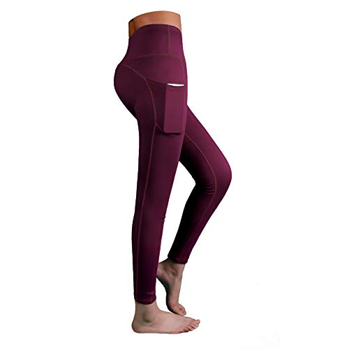 Product Cover MANGO High Waist Yoga Pants,Extra Soft Leggings with Pockets,Tummy Control,Workout Running 4 Way Stretch Yoga Leggings,Running Pants(Wine, S)