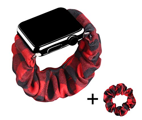 Product Cover Scrunchie Elastic Watch Band,38mm 40mm / 42mm 44mm Cute and Comfortable Elastic Watch Strap is Suitable for IWatch/Apple Watch Series 1/2/3/4/5 by THOUSMOON (Red Plaid, 42/44mm)