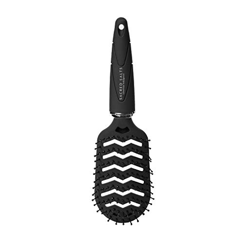 Product Cover Sacred Salts Hair Detangling Brush with Rubber Black-7 Row Vented Hairbrush for Men & Women, Vented Brushes With Ball Tipped Bristles for Wet Short Curly Straight Hair Blow Drying Quickly Salon Range
