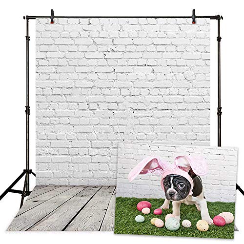 Product Cover Allenjoy Soft Cloth White Brick Wall with Gray Wooden Floor Photography Backdrop Newborn Baby Cake Smash Photo Background Photoshoot Props (5 ft x 7 ft)