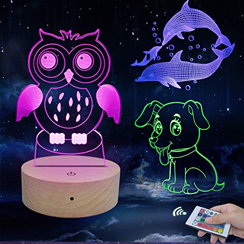 Product Cover Caferria 3D Night Light for Kids Toys 3D Illusion Lamp 3 Pattern and 7 Color Change Decor Lamp with Touch & Remote Control for Boys Girls Gift Birthday Present