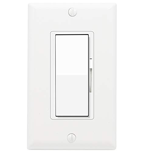Product Cover Dimmer Light Switch, UL Listed, 3 Way, Universal Lighting Control with Decor Wall Plates for Dimmable LED, Halogen and Incandescent Bulbs (White)