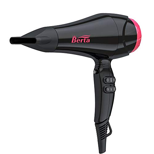 Product Cover Berta Professional Salon Hair Dryer, Powerful 1875W Negative Ionic Blow Dryer, Lightweight Quiet AC Motor Ceramic Tourmaline Hairdryer with Concentrator, Black