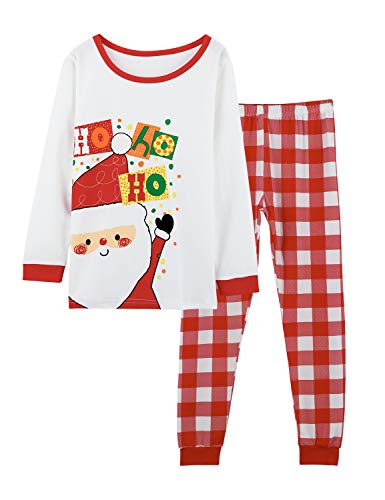 Product Cover Christmas PJS for Girls & Boys 6-100% Cotton Pajama Sleepwear Unisex Toddler Kids Red Santa Fun Clothes Set