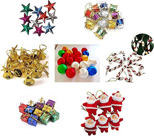 Product Cover Fizzytech 70 pcs Small/Mini Christmas Tree Decorations Set (Balls, Bells, Gifts, Drums, Stars, Candy Sticks & Santa Claus) ONLY Buy FIZZYTECH Seller for GENUIE Product