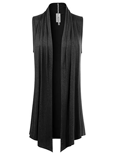 Product Cover Design by Olivia Women's [Made in USA] Open Front Draped Waterfall Sleeveless Shawl Cardigan Vest (S-3XL)