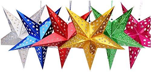 Product Cover Fizzytech 10 PCS 19 cm Christmas Paper Star Lantern Christmas Hanging Decoration (10 PC RED/Golden/Silver)