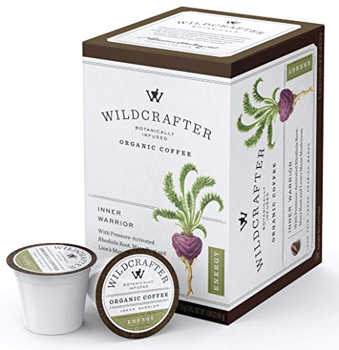 Product Cover Wildcrafter Botanicals Organic Coffee K Cups - Natural Energy Booster Infused with a Rhodiola, Maca Root & Lions Mane Mushroom Blend. 12 Dark Roast Herbal Pods - Works with K-Cup Brewers & Keurig 2.0