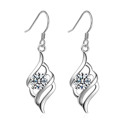Product Cover Elegant Lovely 925 Sterling Silver Angel Wing Dangle Drop Hook Earring with White AAAAA Cubic Zirconia Allergy Free Wedding Engagement Party Jewellery
