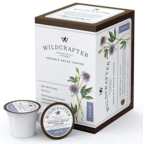 Product Cover Wildcrafter Botanicals Organic Decaf Coffee K Cups - Stress & Anxiety Relief with Holy Basil Leaf, Chamomile & Passionflower Blend. 12 Calming Dark Roast Pods - Works with K-Cup Brewers & Keurig 2.0