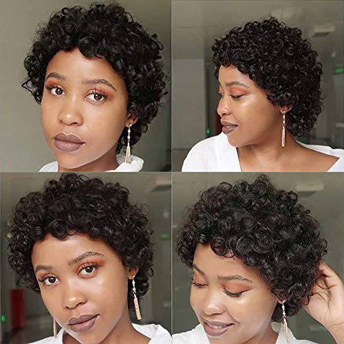 Product Cover HAIRMASTER Afro Curly Short Wigs 150% Density Human Hair Curly Wigs with Bangs Pixie Cut Wigs for Black Women