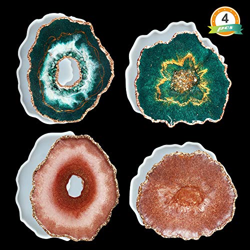 Product Cover LET'S RESIN Resin Coaster Molds with 4PCS Druzy Geode Silicone Molds, Hollow Agate Coaster Epoxy Molds，Silicone Resin Molds for for Making Faux Agate Slices,Coasters, Home Decoration