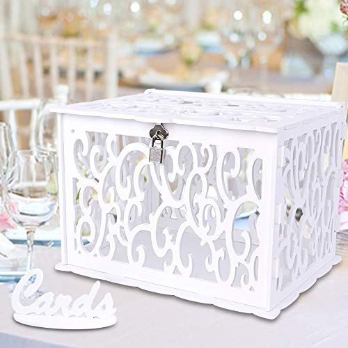Product Cover OurWarm Wedding Card Box PVC Hollow Wedding Envelope Box with Lock and Card Sign, Upgraded Security Money Box Gift Card Box for Wedding Reception Birthday Baby Shower Graduation Party Supplies