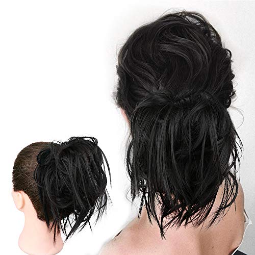 Product Cover Tousled Updo Messy Bun Hair Piece Hair Extension Ponytail With Elastic Rubber Band Updo Extensions Hairpiece Synthetic Hair Extensions Scrunchies Ponytail Hairpiece for Women(Color:1B)