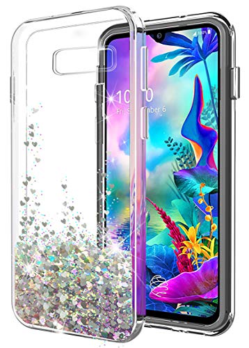 Product Cover SunStory LG G8X Case,LG G8X ThinQ Case,LG V50S ThinQ Case,Luxury Fashion with Moving Shiny Quicksand Glitter and Double Protection with PC Layer and TPU Bumper Case for LG G8X Phone (Silver)
