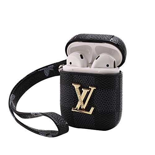 Product Cover Violent Panda Luxury New Airpods Case fits Well it in Apple Airpod 1&2 Case,Elegant Airpods Leather Case Cover,with Carabiner and Wrist Strap, (air pods, Black Metal Logo)