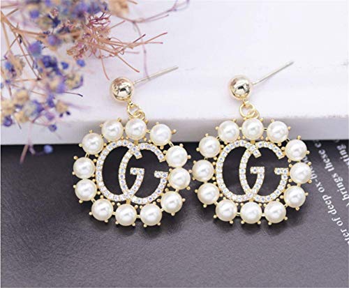 Product Cover 18K Yellow Gold Plated Vintage Rhinestones Dangle Initial Charms Earrings Swarovski Crystal Studs Hoops for Women Girls (1)
