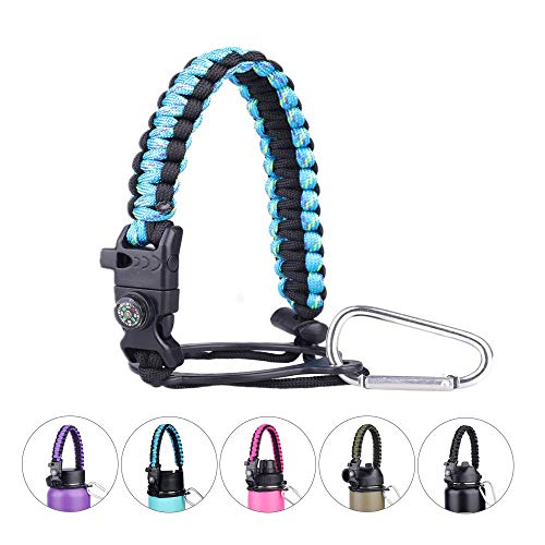 Product Cover Red King Paracord Handle - Paracord Carrier Strap Cord with Safety Ring,Compass and Carabiner for Wide Mouth Water Bottles 12 Oz - 64 Oz - Ideal Flask Accessories for Hiking (Mint Green)