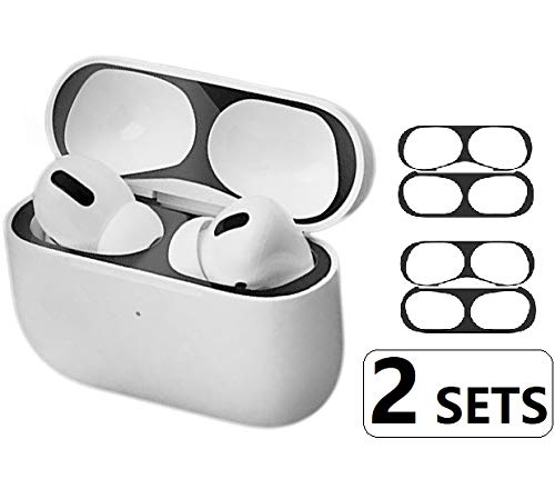 Product Cover BLLQ Dust Guard Dust Proof Film for AirPods Pro, [ Black ] [ 2 Sets ] [AirPods Pro Metal Anti Dust Sticker],Shine Shield Dust Guard for AirPods Pro,Metallic Black (PB)