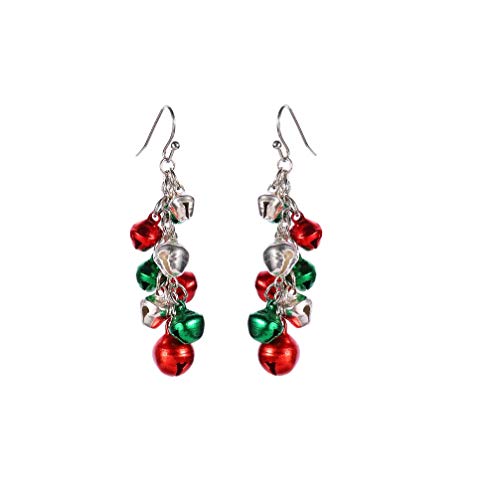 Product Cover Silver Red Green Christmas Jingle Bell Tinkle Bell Cute Ornament Long Chain Dangle Earrings for Women Teen Girls Fish Hook Dangling Hanging Hypoallergenic Christmas Festival Party Jewelry Gift for Bff