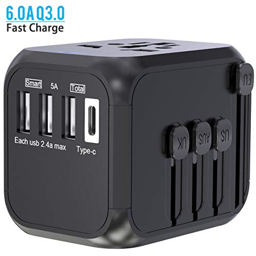 Product Cover Travel Adapter, CHUNNUO Universal International Power Adapter, Worldwide All in One AC Outlet Power Plug Adapter 3 USB + 1 Type C Charging Ports for USA UK AUS European 200 Countries