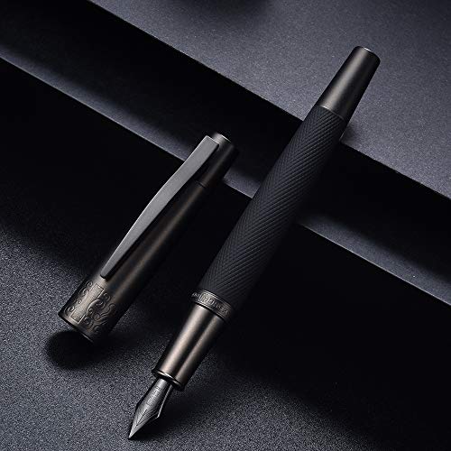 Product Cover Hongdian 6013 Matte Black Fountain Pen Titanium Black Extra Fine Nib with Metal Gift Box Set