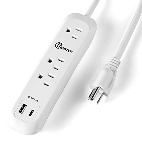 Product Cover Fast Charging USB Port Power Strip Surge Protector with 6FT Cord Straight Plug 3 AC Outlets, 2 Smart IC USB Outlets(3.4A 5V), White