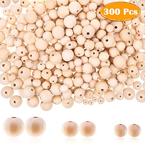 Product Cover 300Pcs 16mm 20mm 25mm Natural Wood Beads for Crafts, Paxcoo Unfinished Wooden Loose Spacer Beads for Crafts, Necklace Garland Making