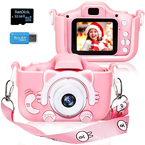 Product Cover Langwolf Kids Digital Camera for Girls and Boys, Kids Children Selfie Photo Video Camera Camcorder with 32 or 16GB SD Card, Gifts for Girls and Boys Age 3 4 5 6 7 8 9 10 11 12 13 Years Old