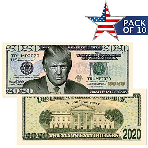 Product Cover Twenty-Twenty Dollars | Donald Trump 2020 Dollar Bill [Pack of 10] - Re-Election Gift, Amazing Print Quality on Cotton Paper| Show your Support to Keep America Great