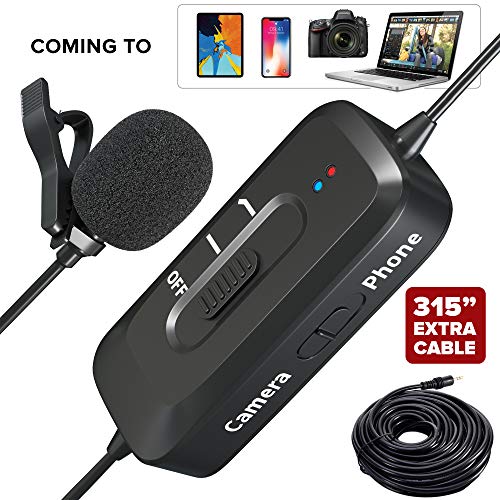 Product Cover Professional Lavalier Microphone with Cancellation Noise System, USB Charging, Camera and Phone Recording for iPhone/Android/PC/Camera-Omnidirectional Lapel Clip-On MIC for Interview/You Tube/Video