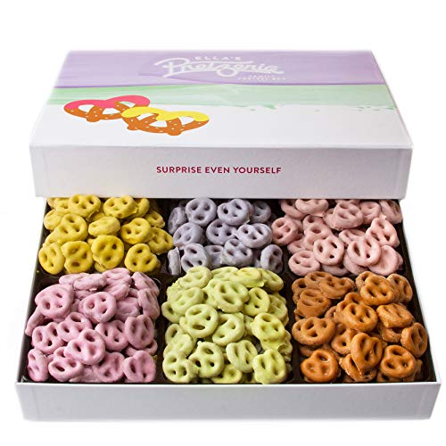 Product Cover Ella's Chocolate Covered Pretzels Christmas Gift Baskets, 6 Variety Fruit Yogurt Assorted Gift Basket Set For Prime Holiday Valentines, Mothers Day Sweet Treats Candy Ideas Box Men Women Teen Delivery