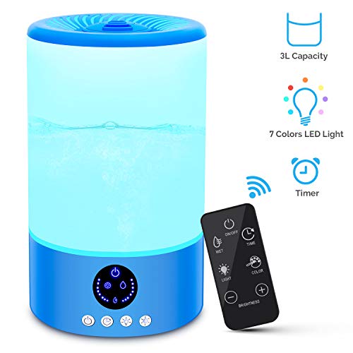Product Cover TOCOOL Cool Mist Humidifier, Quiet Humidifiers for Bedroom Babies, 3L Large Humidifier Top Fill Ultrasonic Humidifier with Color Mood Lights Remote Control, Adjustable Mist Output, Auto Shut-Off