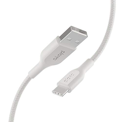 Product Cover Braided USB-C Cable by Playa (USB to USB-C Cable, USB Type-C Cable for Note10, S10, Pixel 3, iPad Pro, Nintendo Switch and More) (White, 3 ft.)