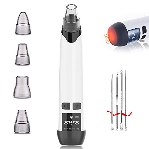 Product Cover Blackhead Remover Vacuum, EMISK Facial Pore Cleaner Electric Acne Comedone Extractor Kit, USB Rechargeable Blackhead Suction Tool with LED Display/Heating Function