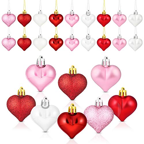 Product Cover WILLBOND 36 Pieces Glitter Matt Heart Shaped Ornaments Tree Baubles Heart Ornament for Valentine's Day Holidays Decoration, 3 Colors